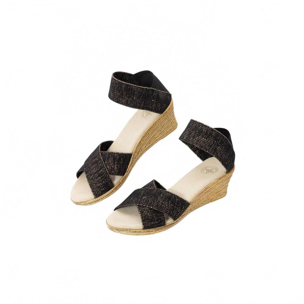 NEW CHARLESTON SHOE CO. women's cannon wedge sandals in gilded black